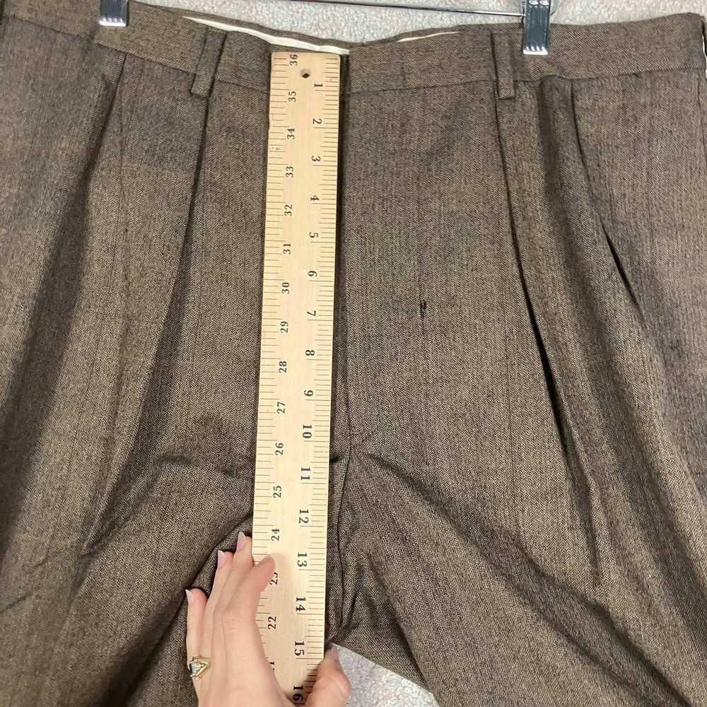 Vintage Brooks Brothers Dress Pants Mens 36x32 Brown Wool Pleated Windowpane USA - Picture 14 of 16